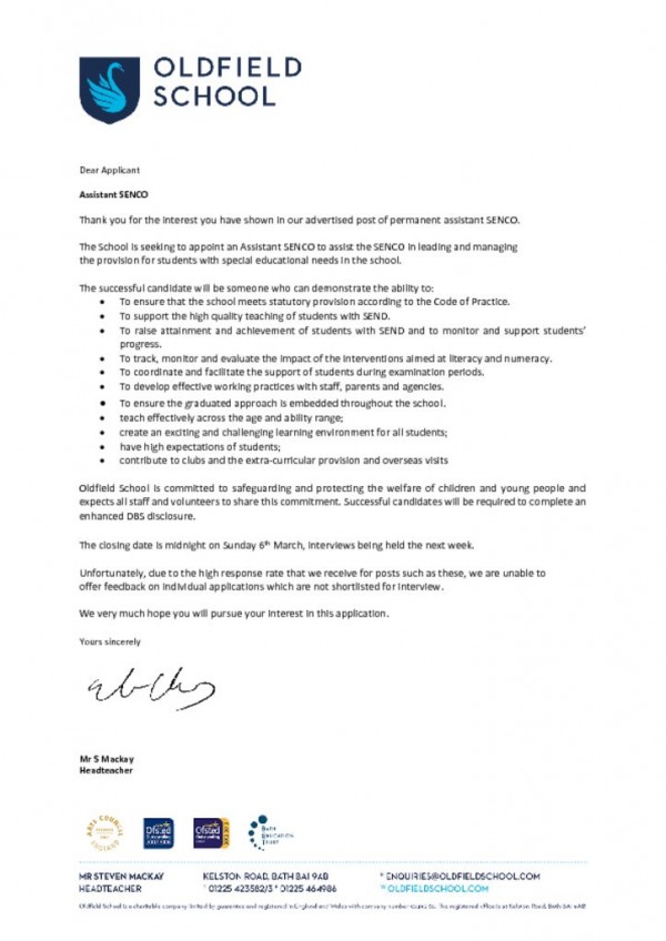 thumbnail of Assistant SENCO Letter To candidates revised 2022