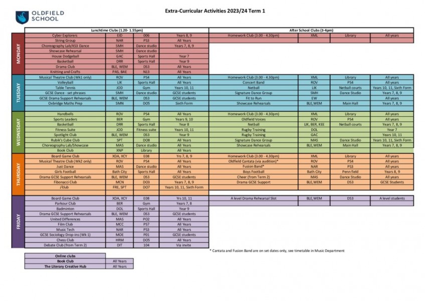 Extra-Curricular 2023 -2024 Term 1 - Oldfield School